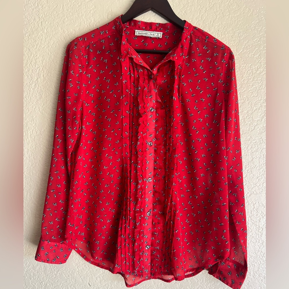 Abercrombie & Fitch‎ Red Butterfly Button-Up Blouse